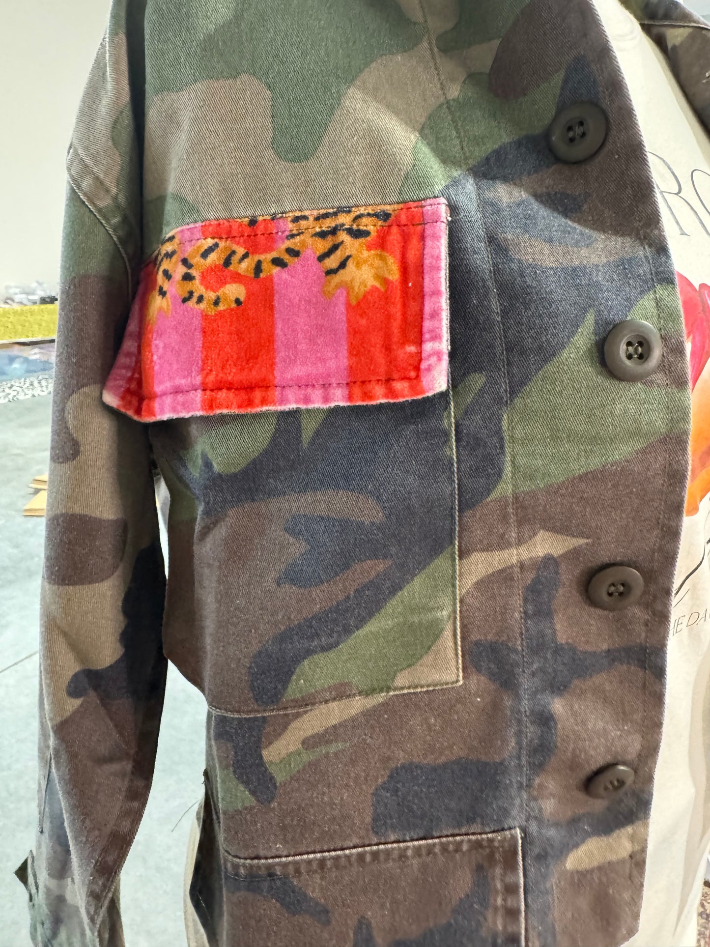 Camo jacket tiger velvet fabric patches