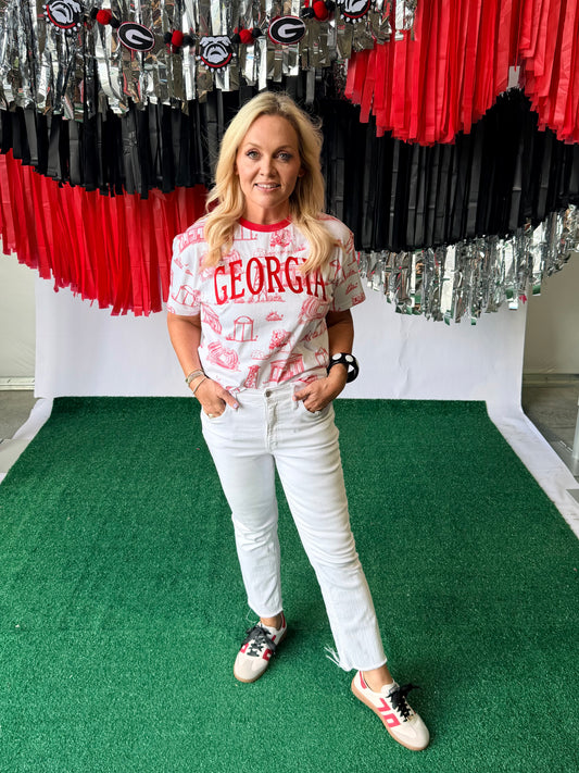 The Team Toile Embroidered Tee Georgia licensed