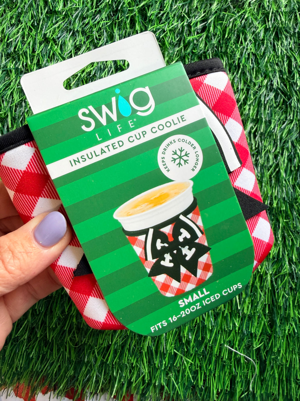 Small iced coffee coolie gingham with bow