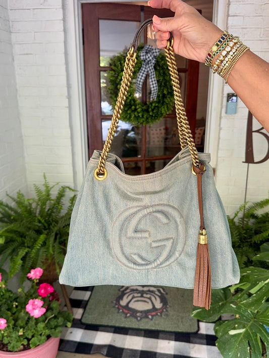 Pre Loved Gucci Denim Soho Chain Tote Bag