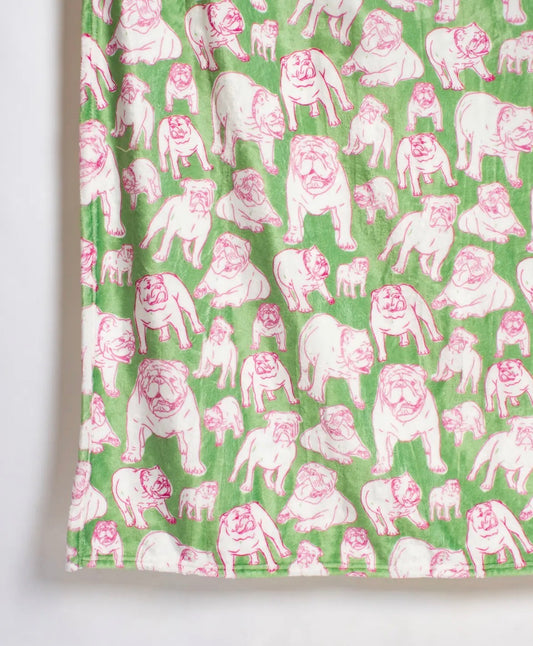 Pink and green bulldog throw
