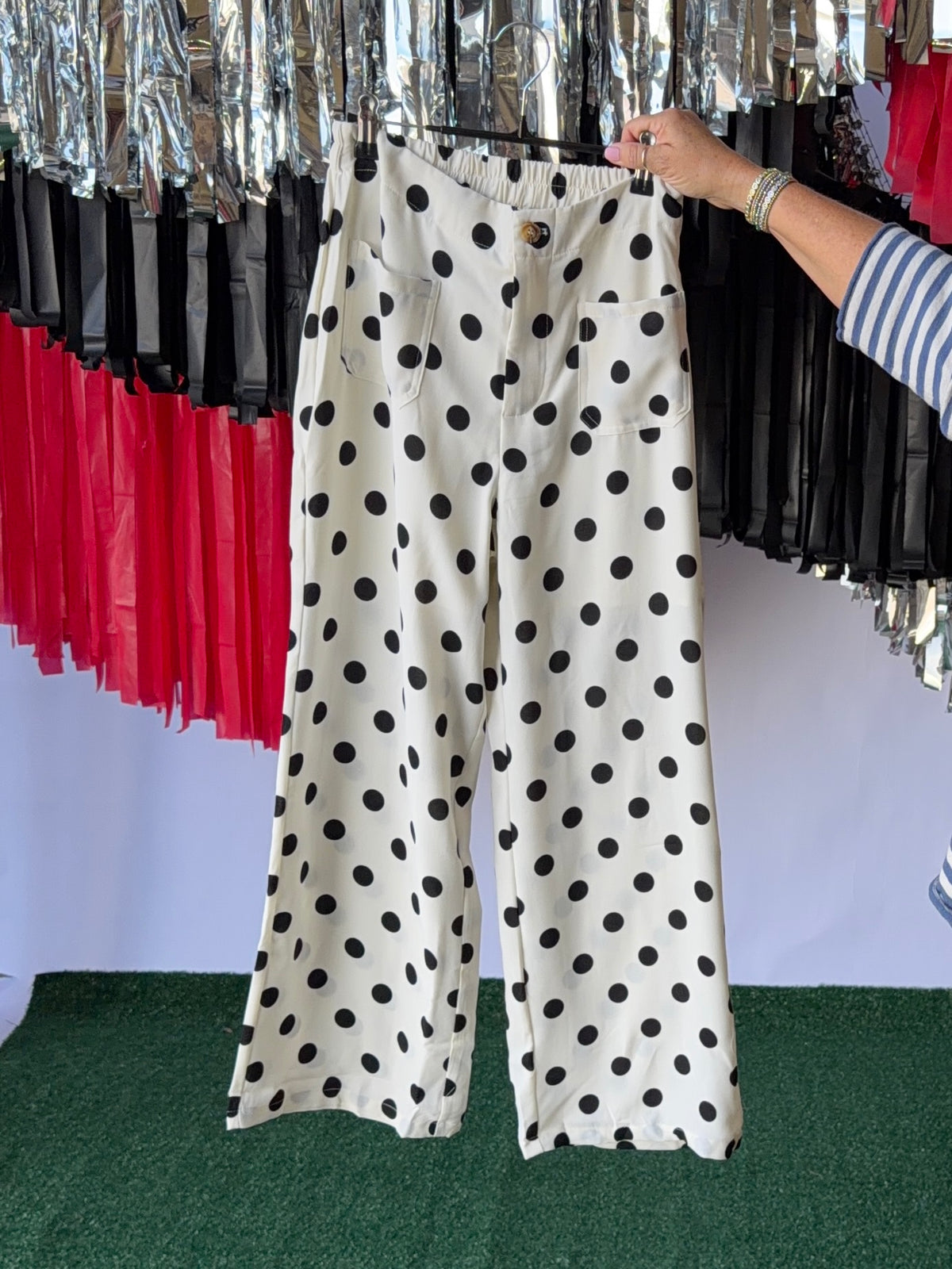 Polka dot White with black polka dot pants loose  fit light weight