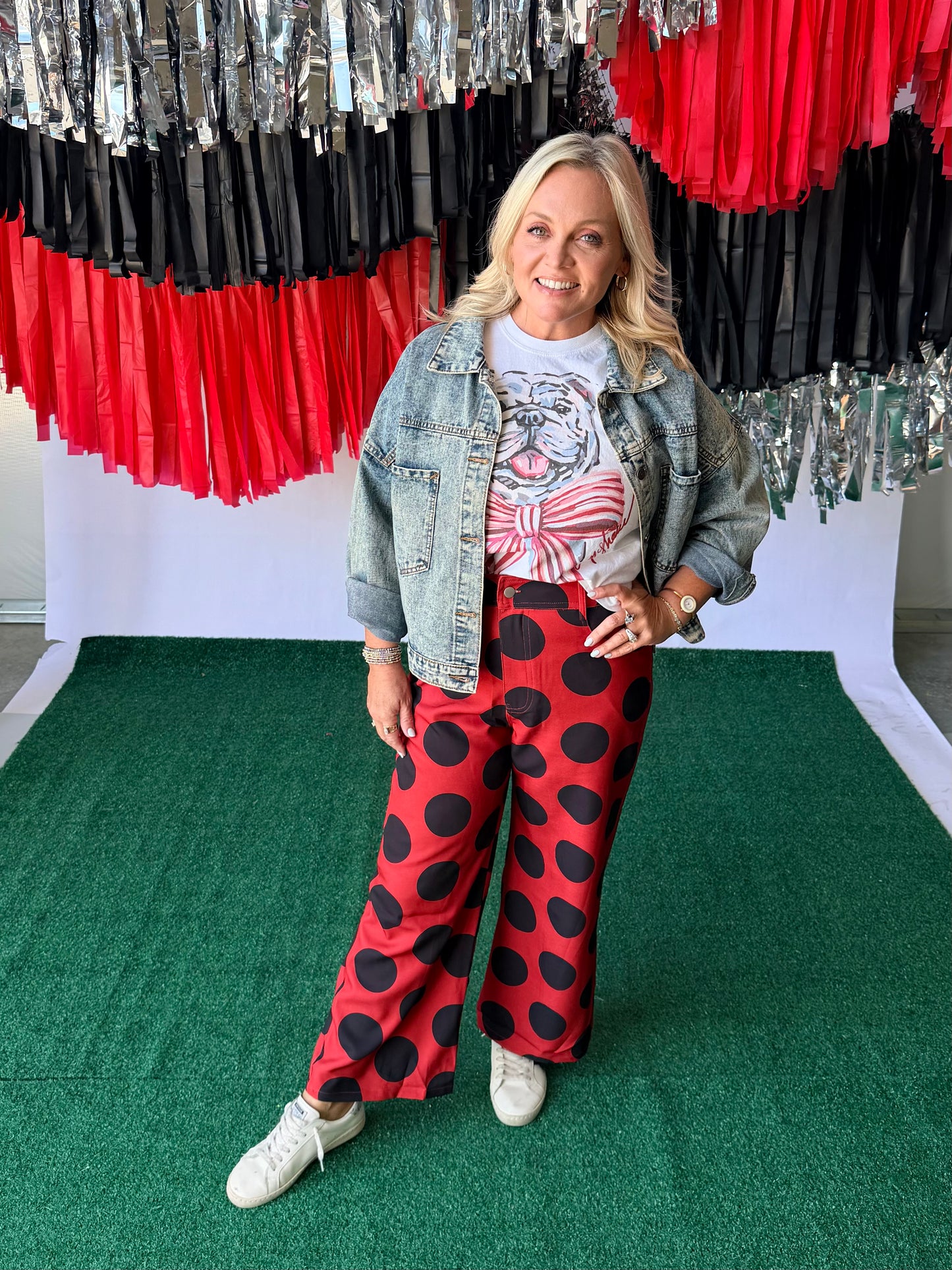 Black and red polka dot pants
