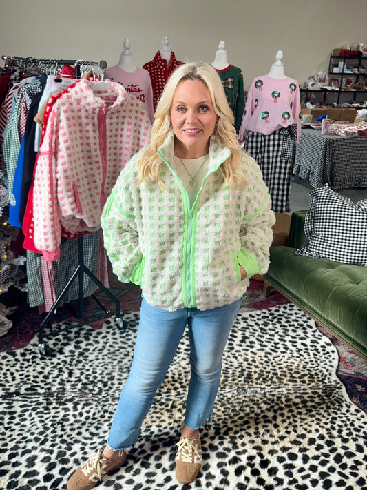 Green checkered Sherpa jacket