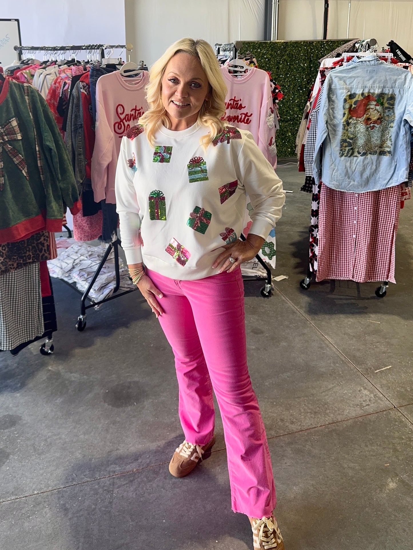 Sequin Christmas present boutique style sweatshirt