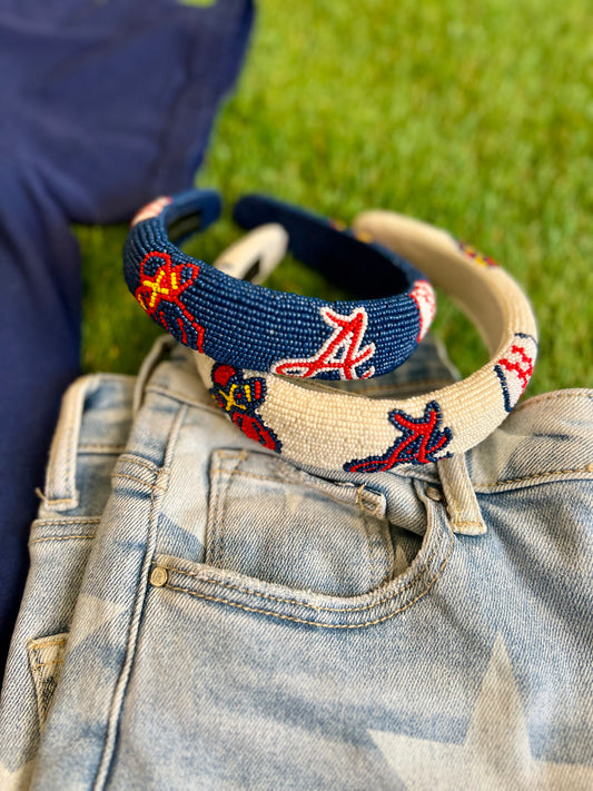 Beaded headband white  baseball