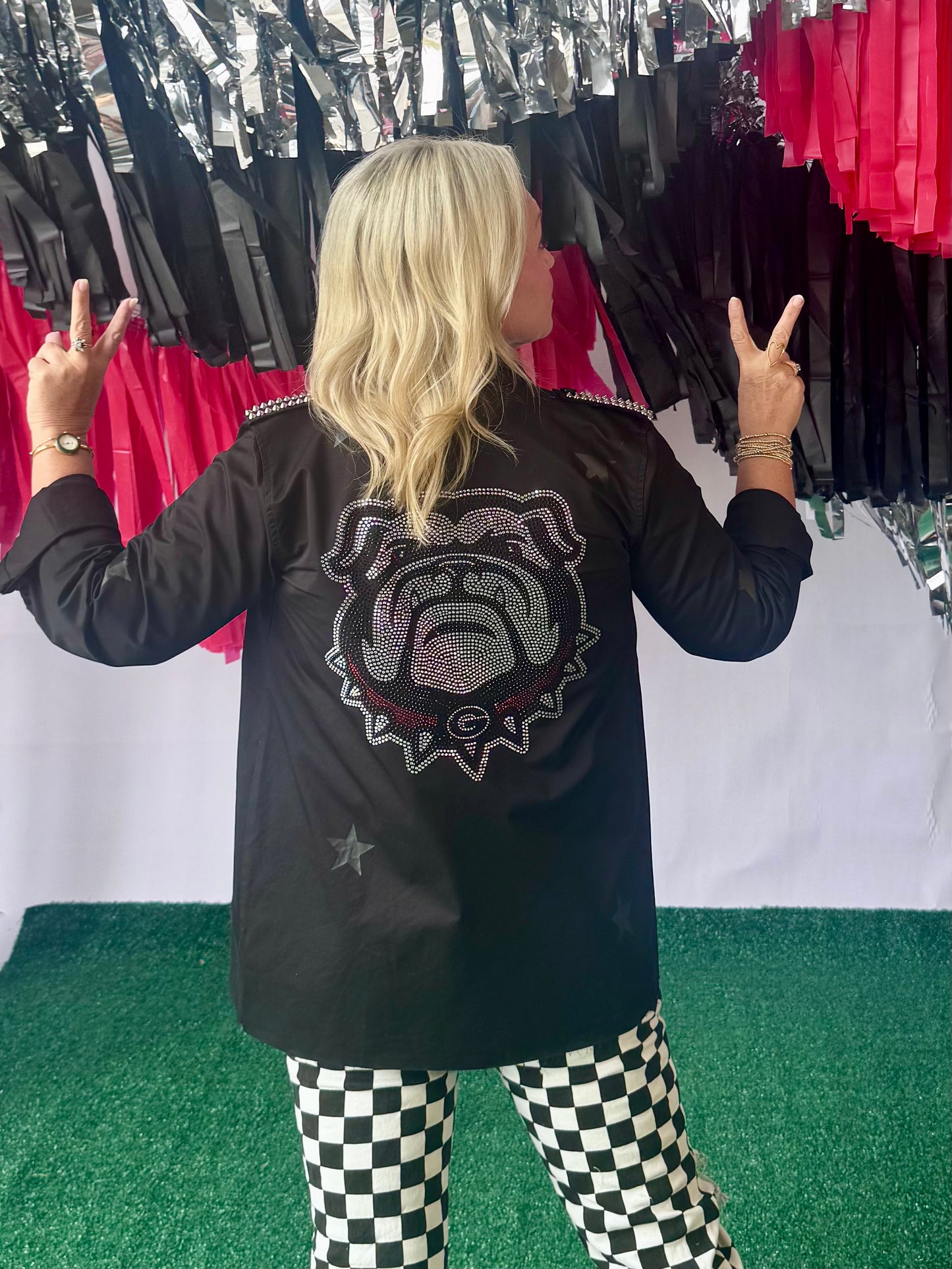 Licesnsed shacket black with studs and rhinestones