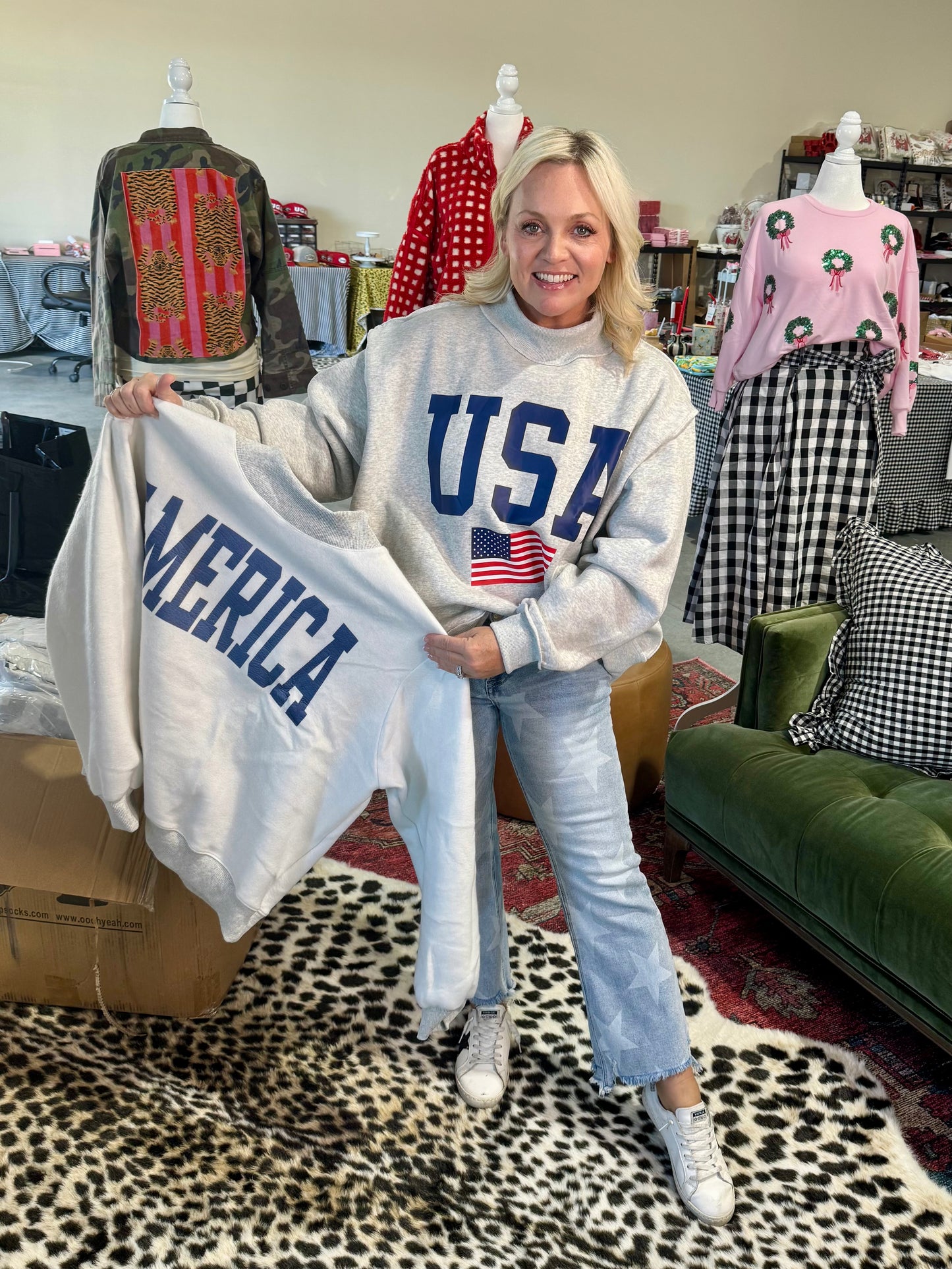 USA 🇺🇸 America reversible mock neck oversized gray