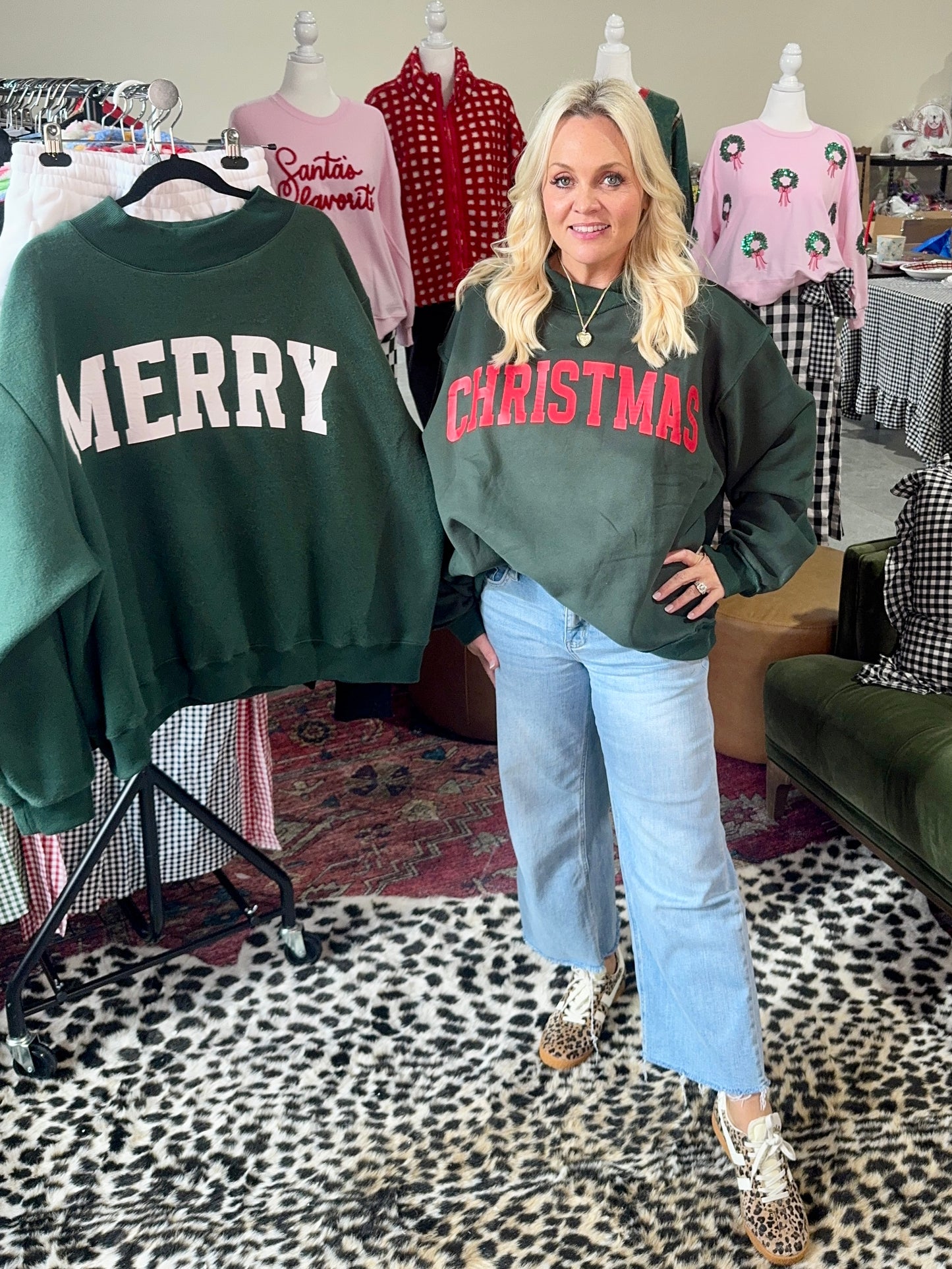 Mock neck green with Red Christmas reversible!