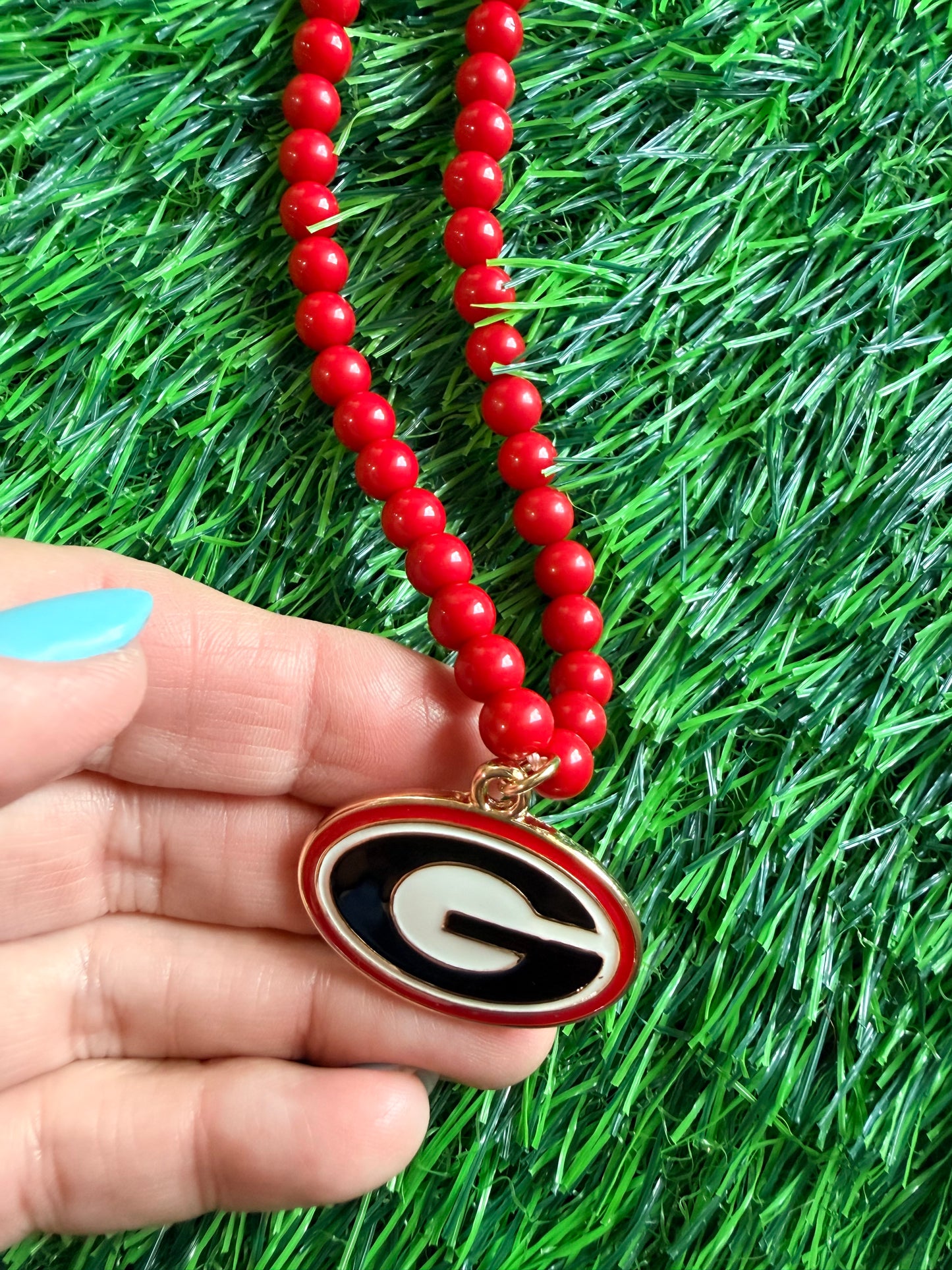 Necklace red beaded UGA licensed