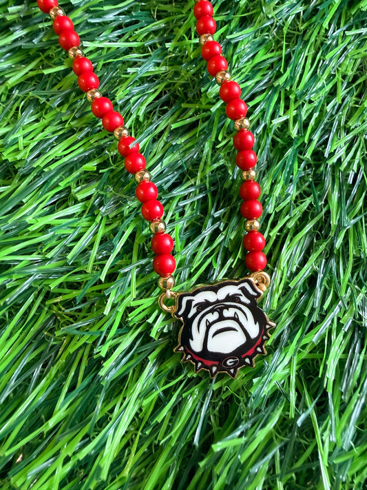 Georgia Bulldog necklace beaded licensed