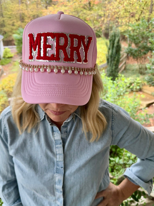 Pink Christmas hat with Merry Patch ( trucker chain sold separately)