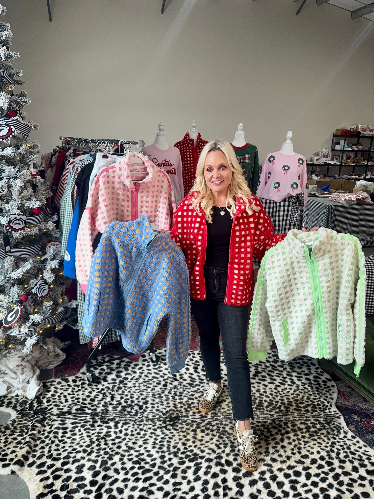 Fleece red checkered jacket Sherpa