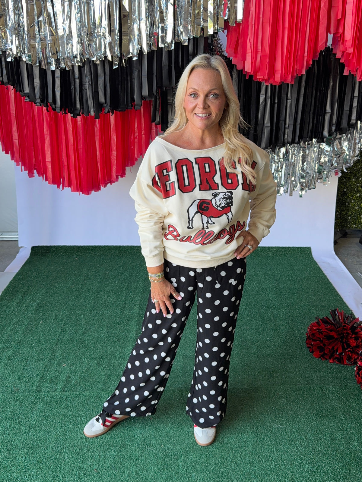 Polka dot loose light weight pants black and white