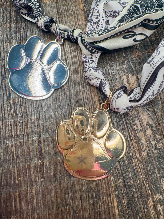 Scarf necklace paw charm gold or silver