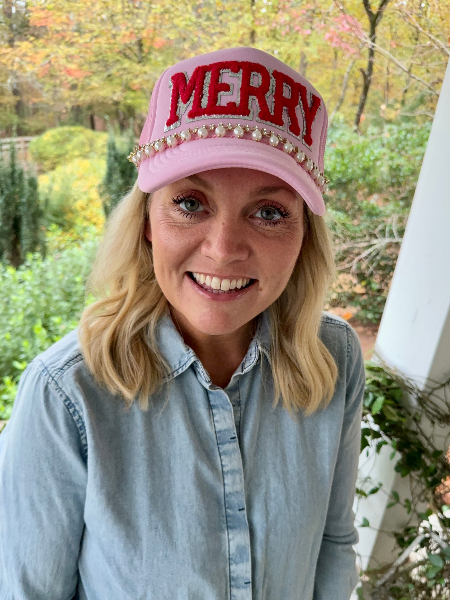 Pink Christmas hat with Merry Patch ( trucker chain sold separately)