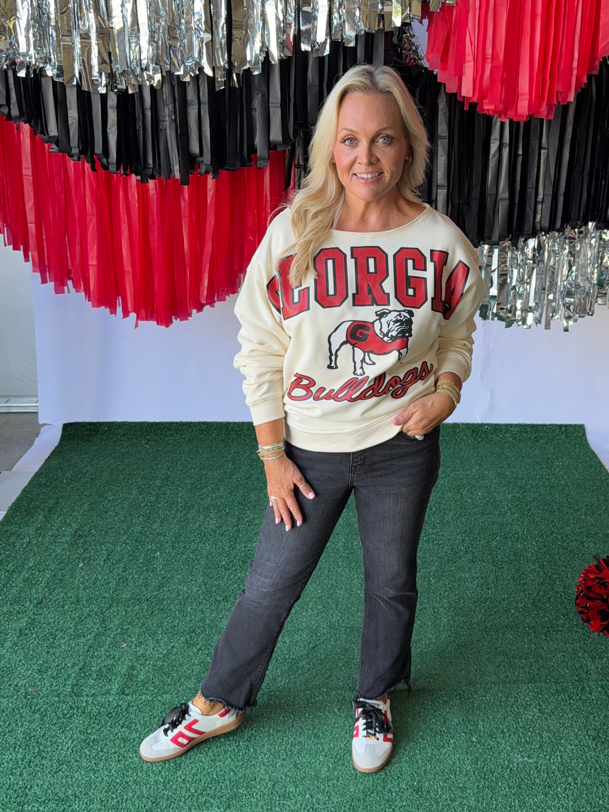Off the shoulder licensed sweatshirt