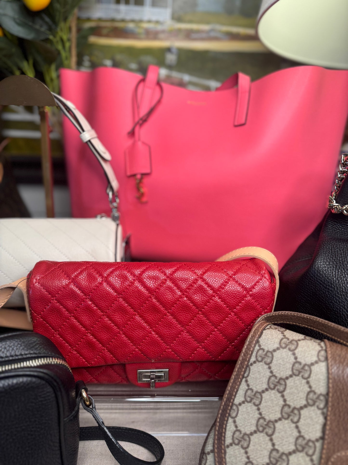 Saint Laurent pre loved pink leather shopper bag with clutch new ( store model)