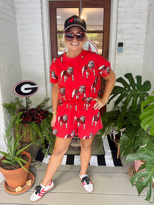 Terry sequin bulldog licensed shorts