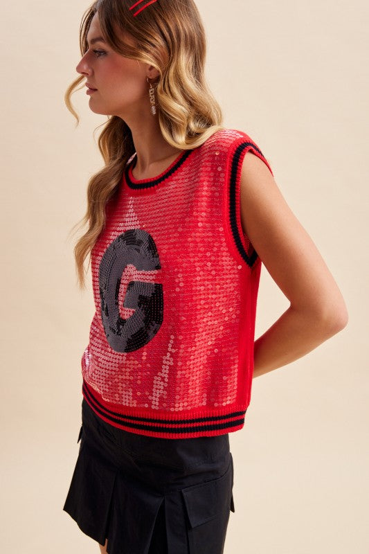 Game day sequin sleeveless top
