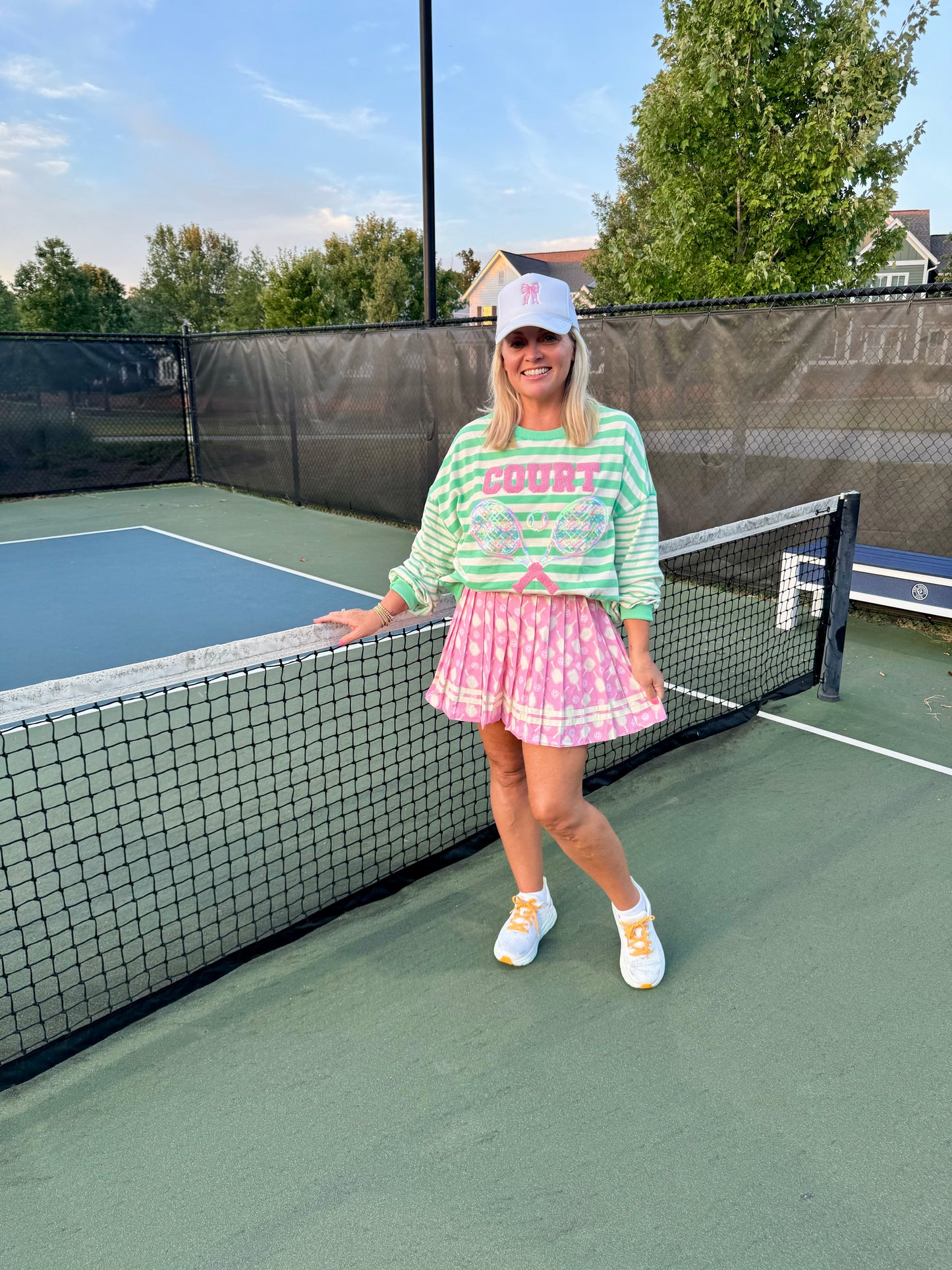 Pickleball skirt pink with cream rackets tennis