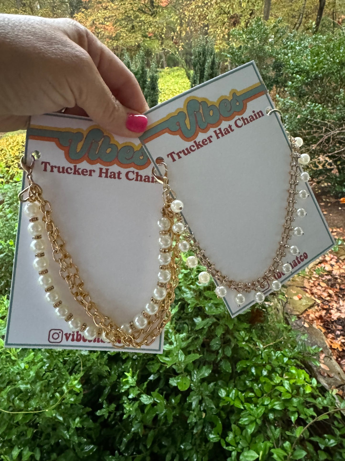 Trucker hat chain rhinestone and pearl