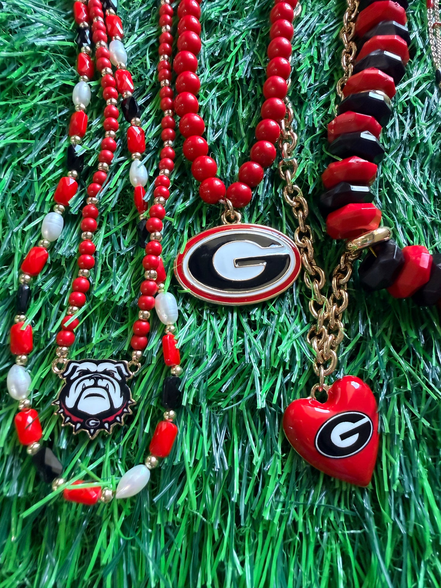 Necklace red beaded UGA licensed