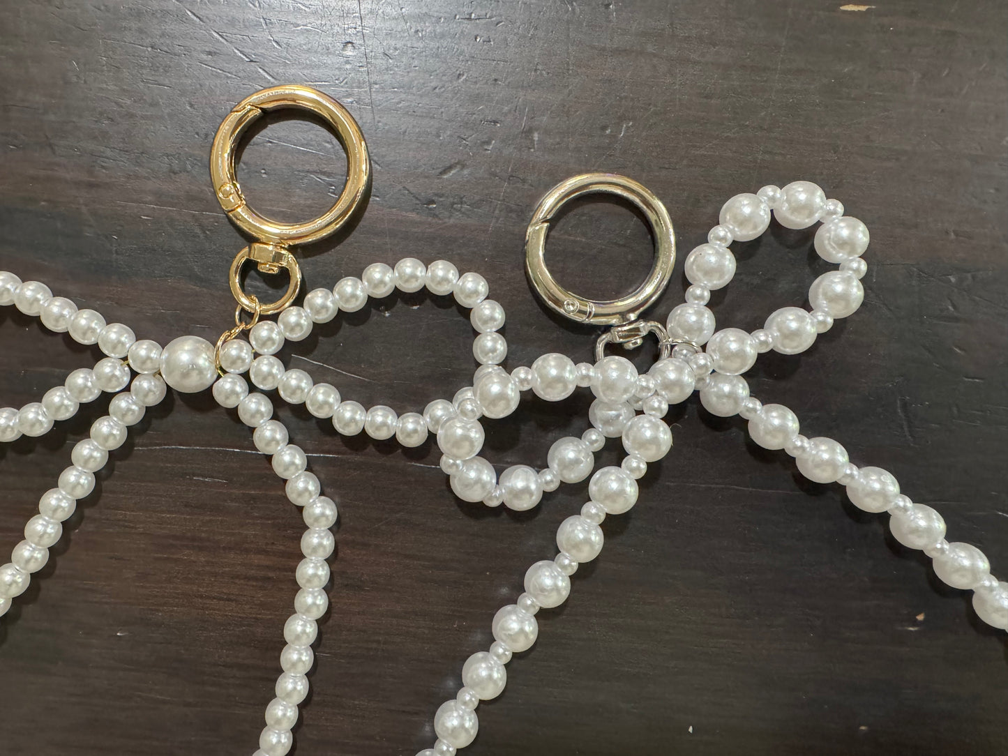 Pearl bow purse charm key chain gold  hardware
