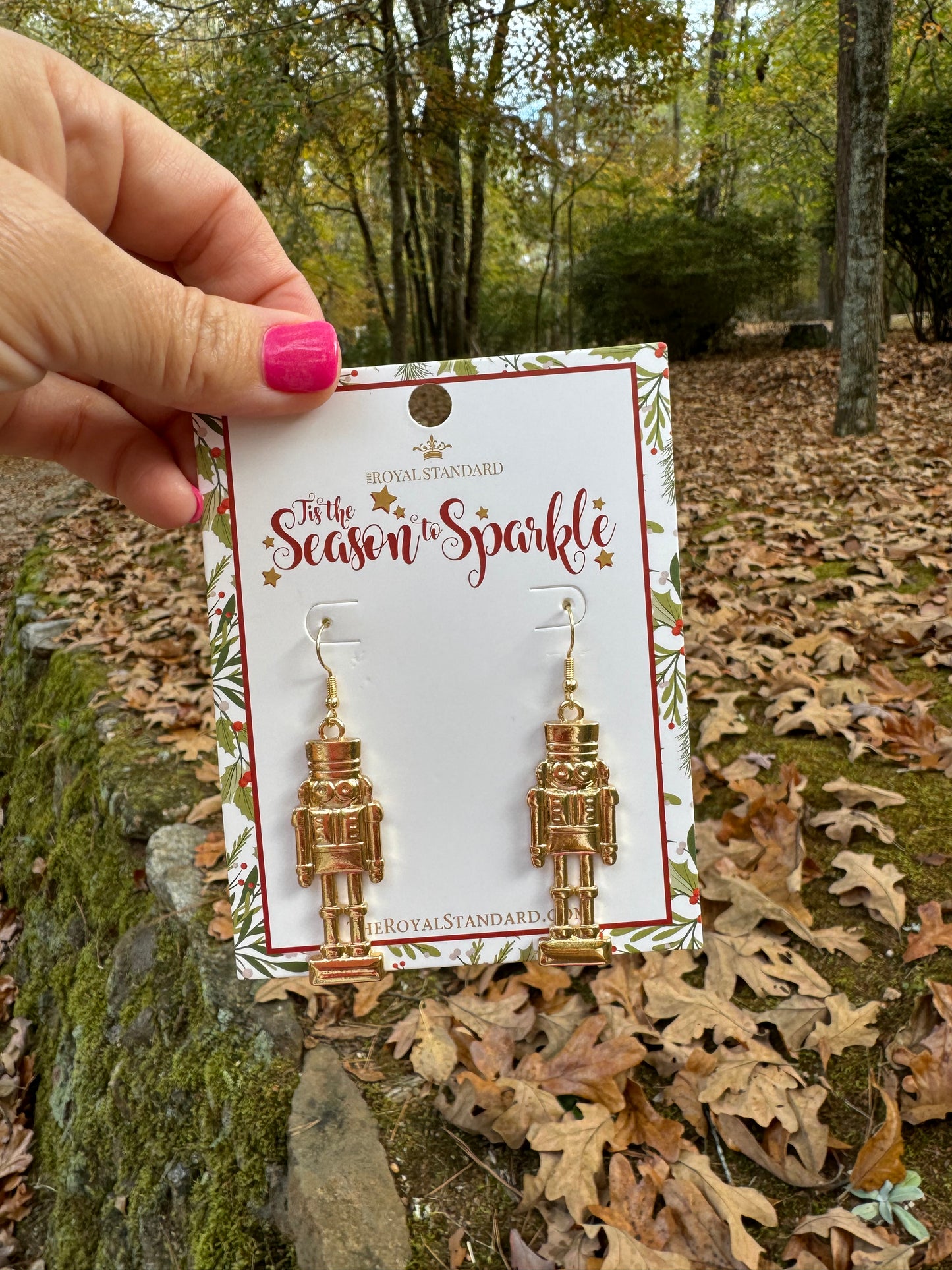 Nutcracker gold earrings dangle Christmas