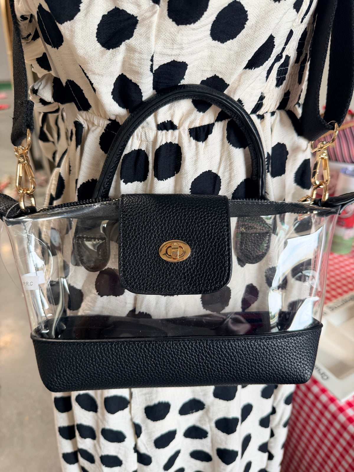 Clear purse with one handle black