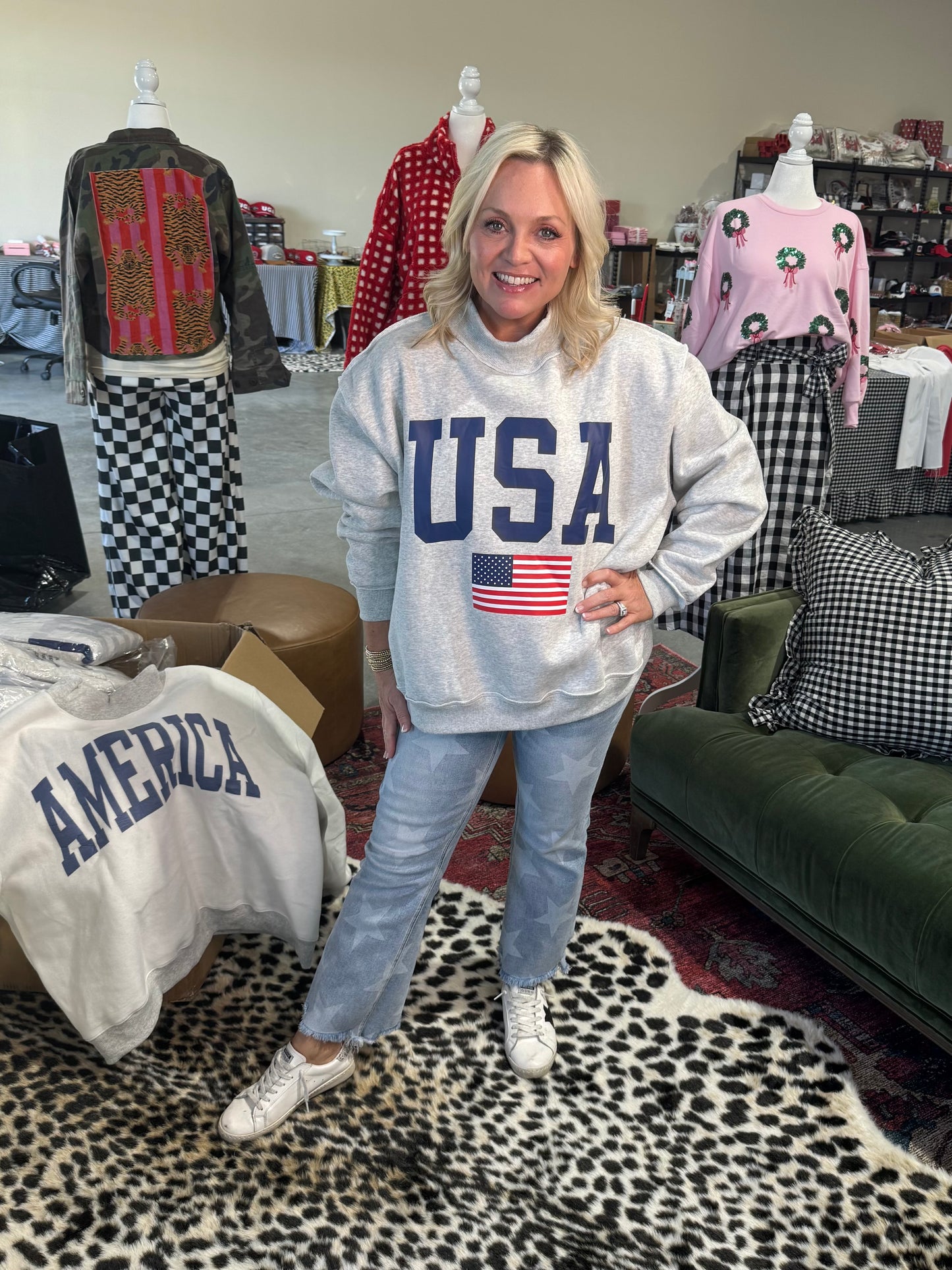 USA 🇺🇸 America reversible mock neck oversized gray