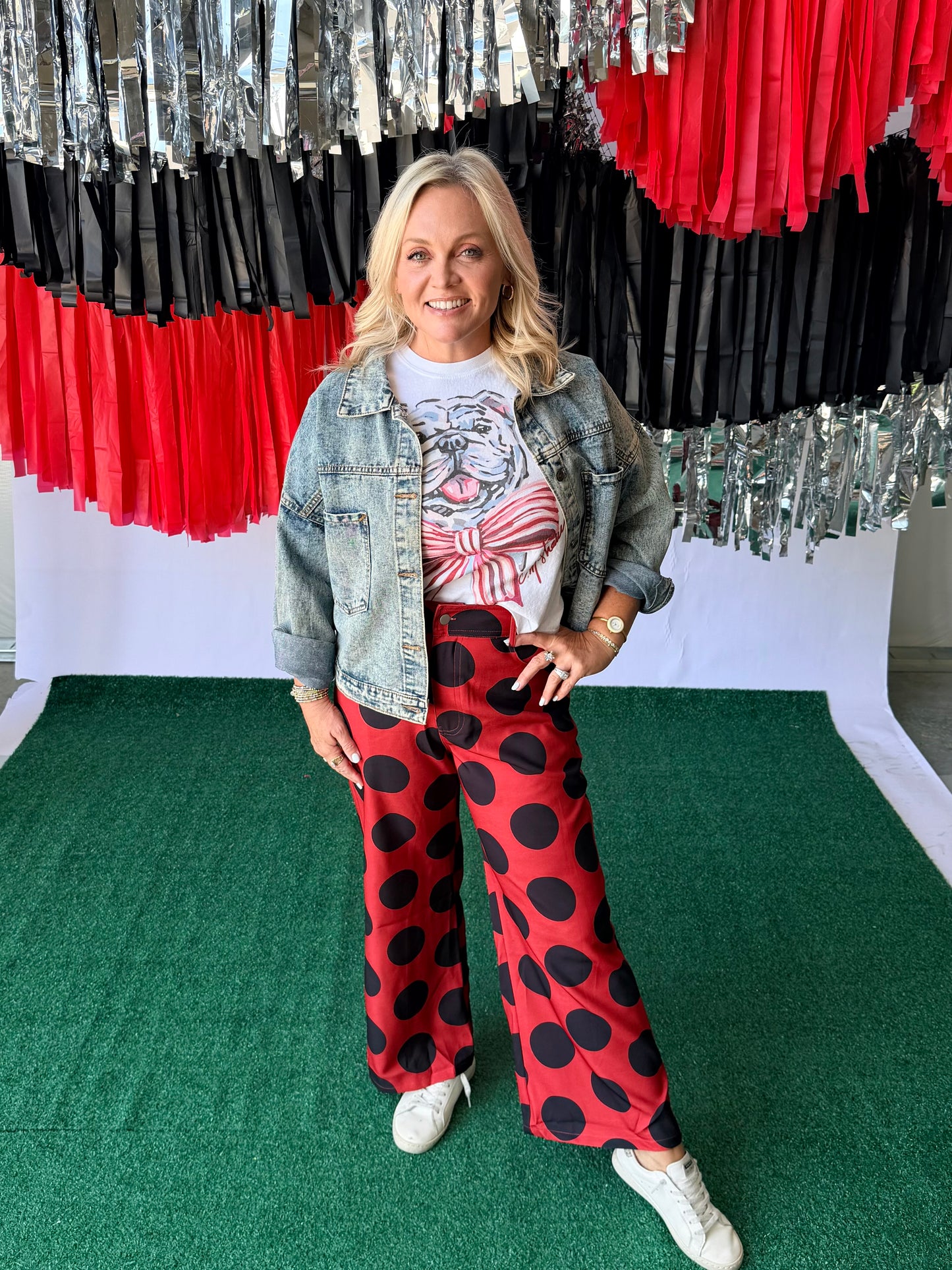 Black and red polka dot pants