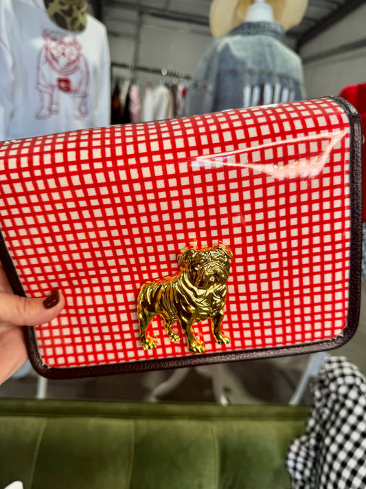 Boutique clear purse/bag with bulldog medallion