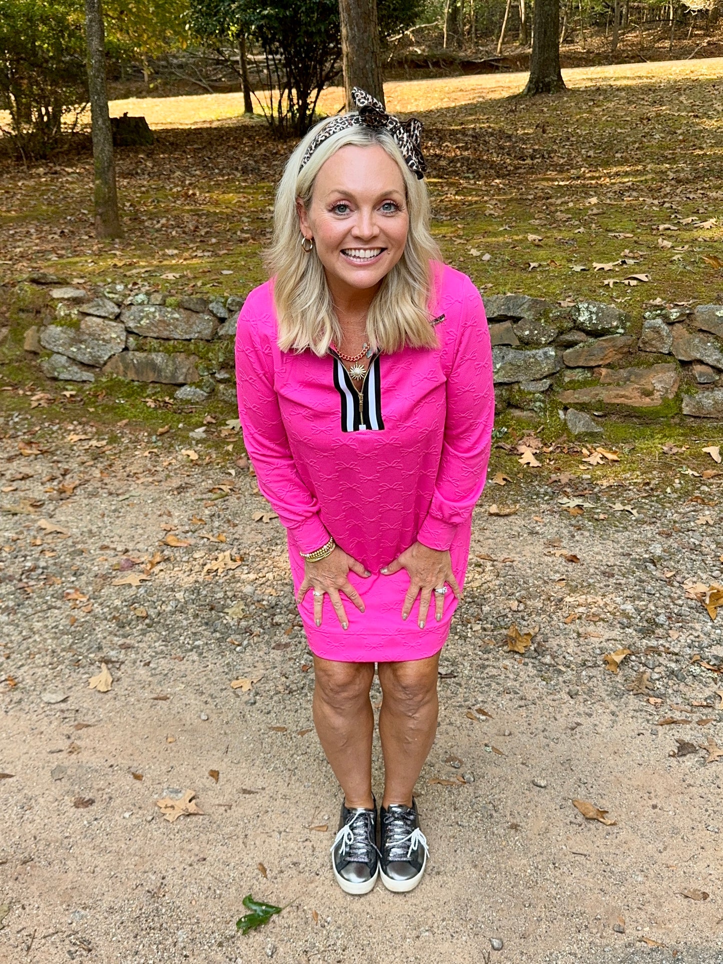 Lounge wear/active wear boutique dress pink with embossed bows 🎀