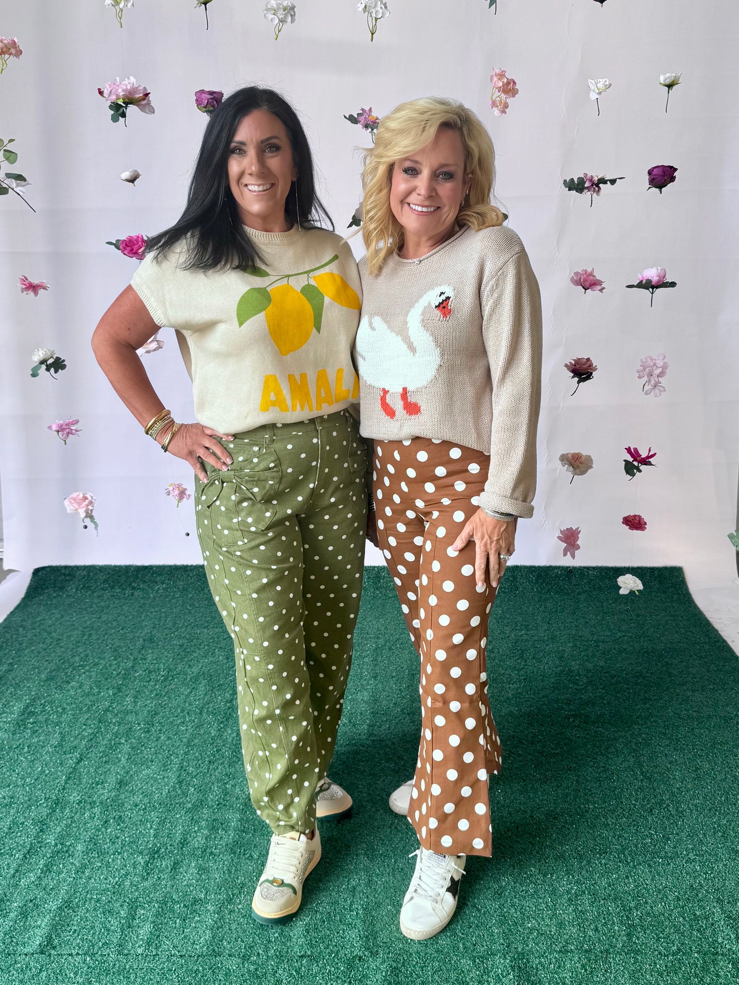 Olive green polka dot barrel pants up to 3X