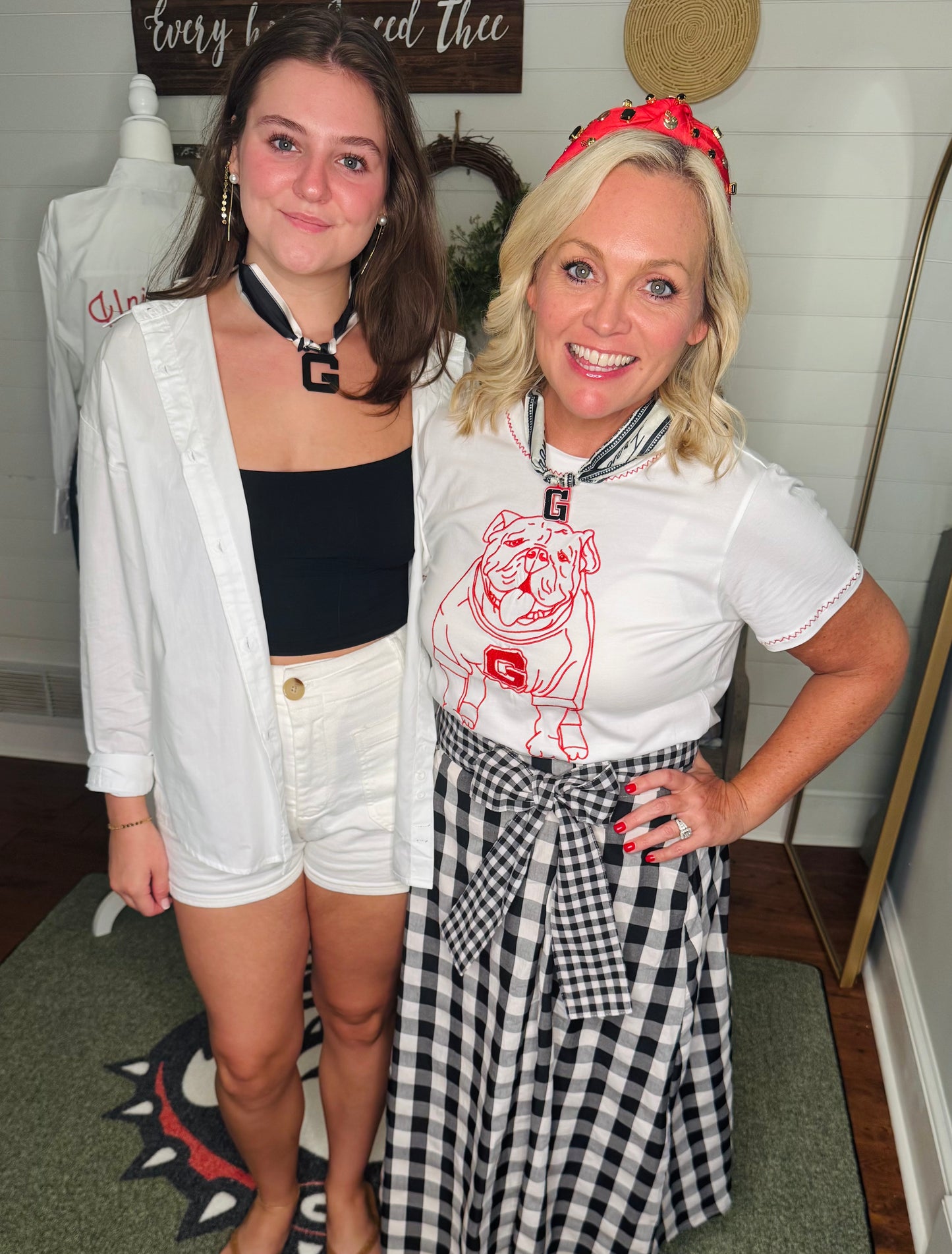 Black and white gingham skirt with tie