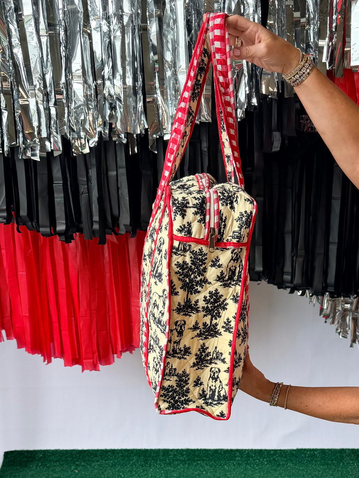 Exclusive bulldog toile weekender tote