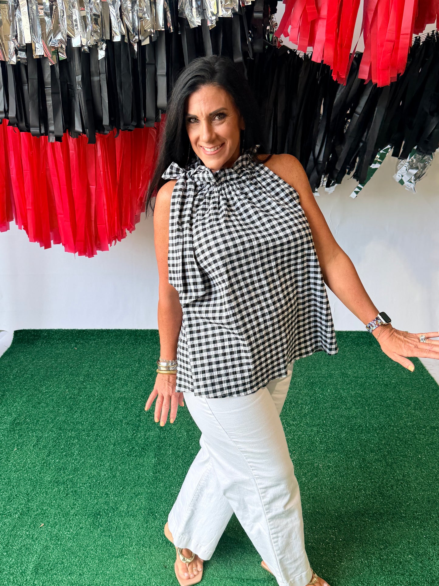 Black and white gingham top with bow