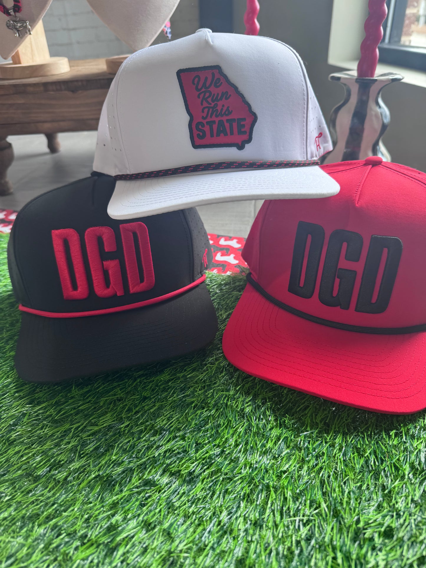 DGD hat red with black embroidery rope style