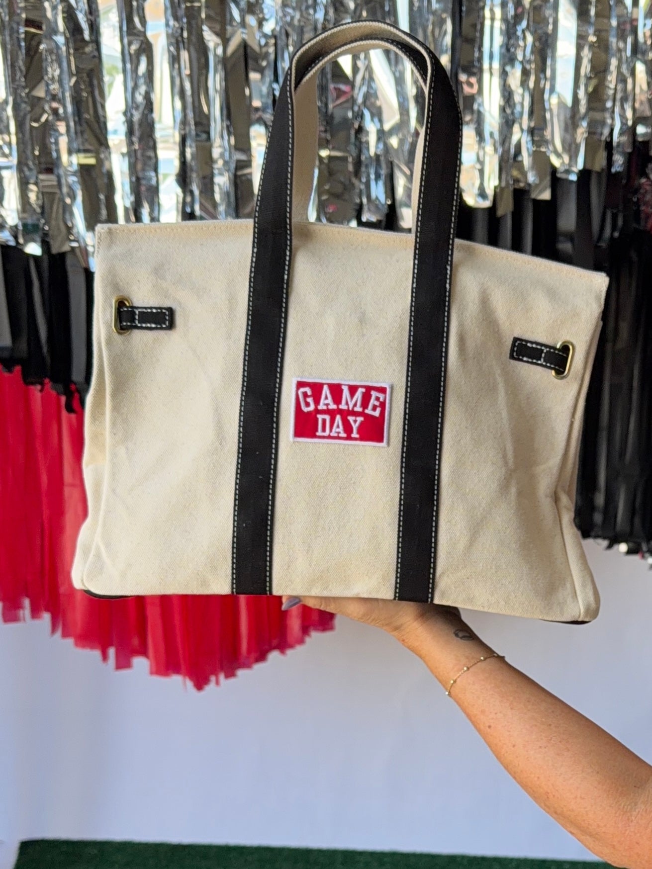 Game day luxury game day tote with patches and scarf exclusive