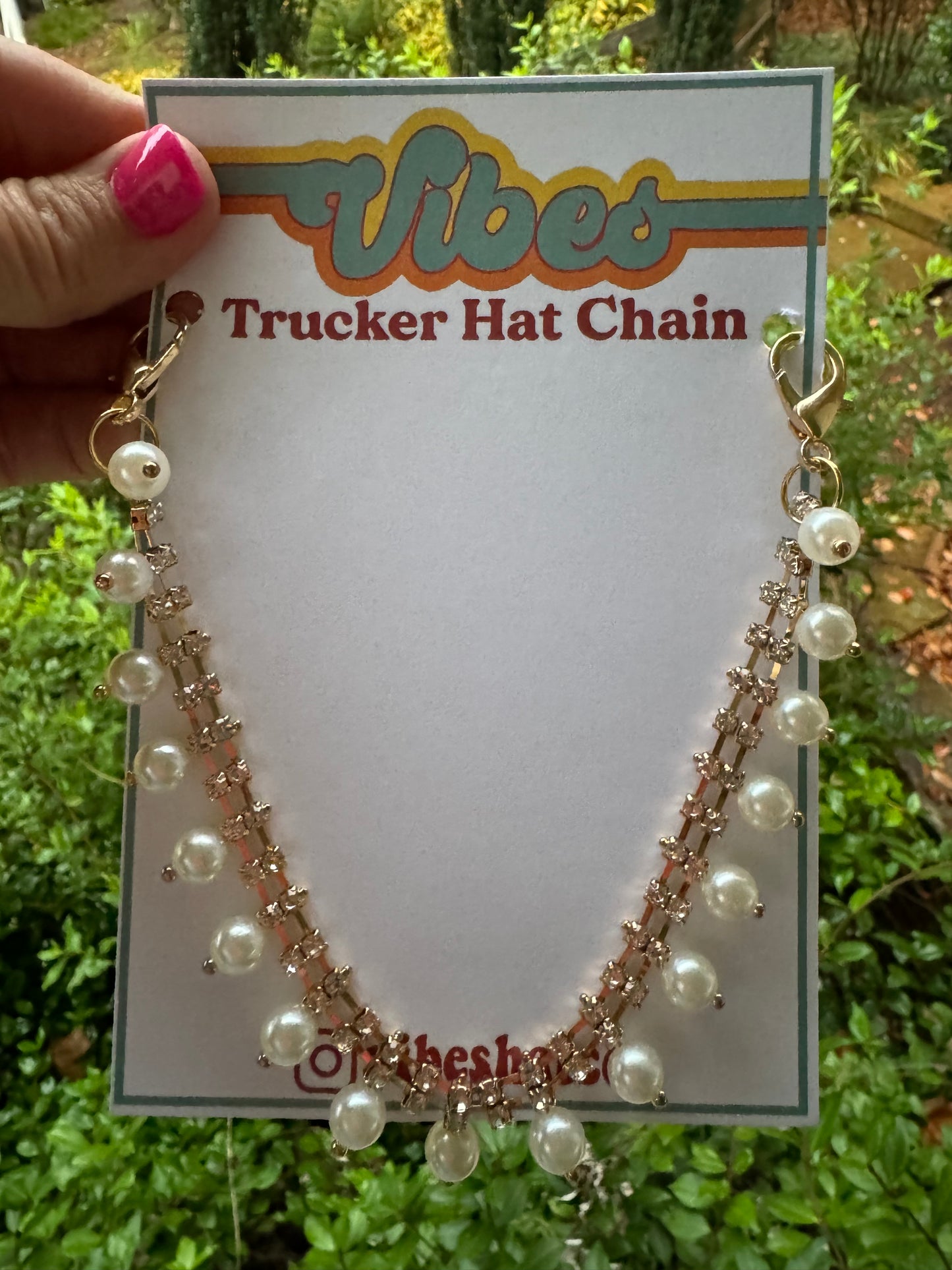 Trucker hat chain rhinestone and pearl