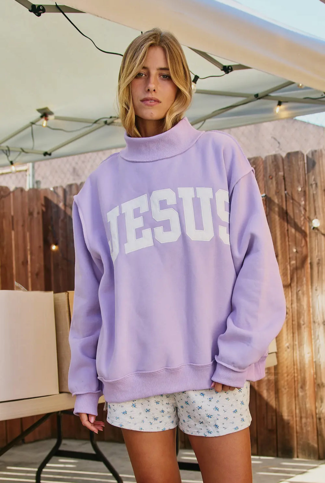 Lavender Jesus embroidered mock neck
