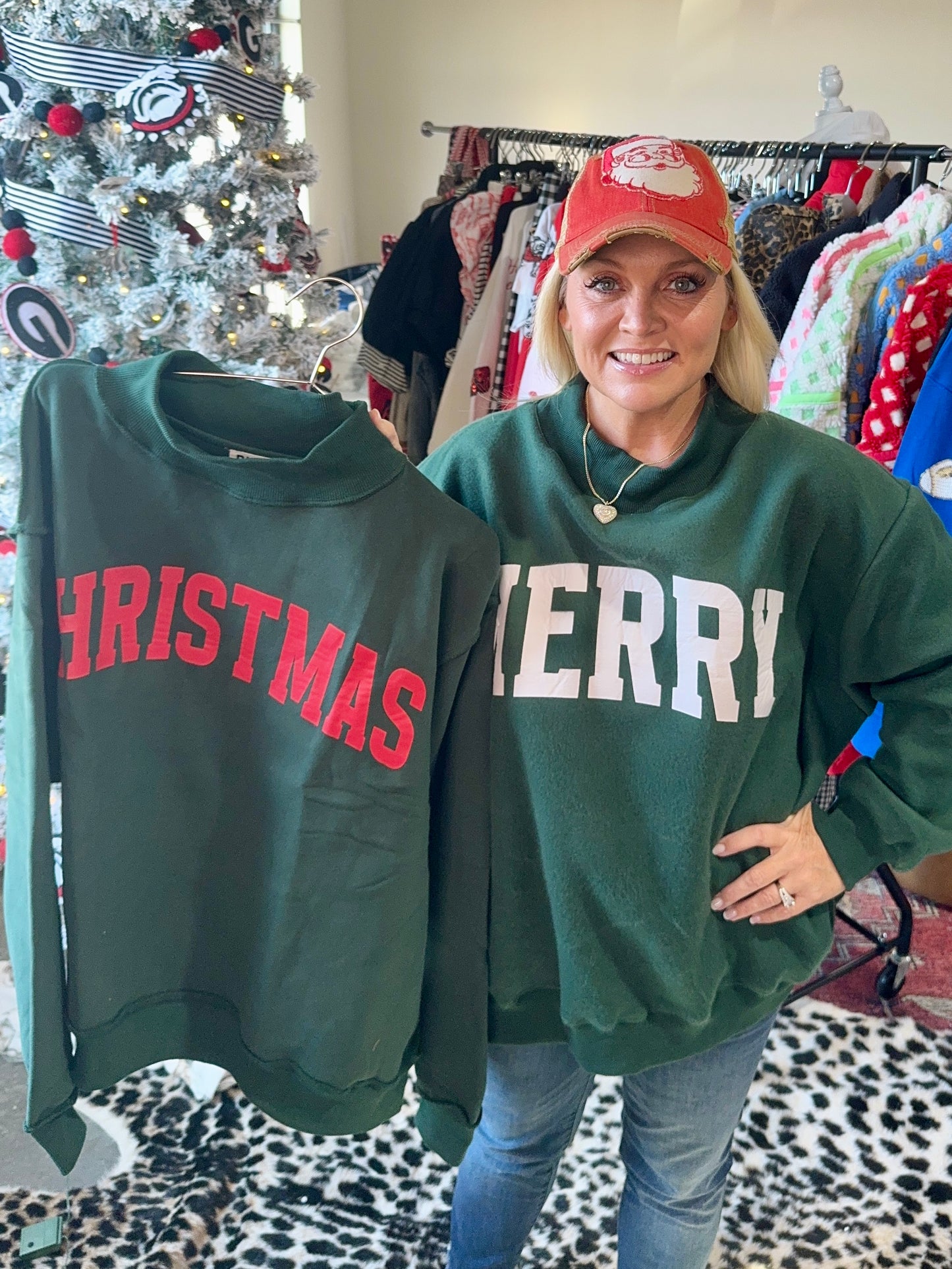 Mock neck green with Red Christmas reversible!