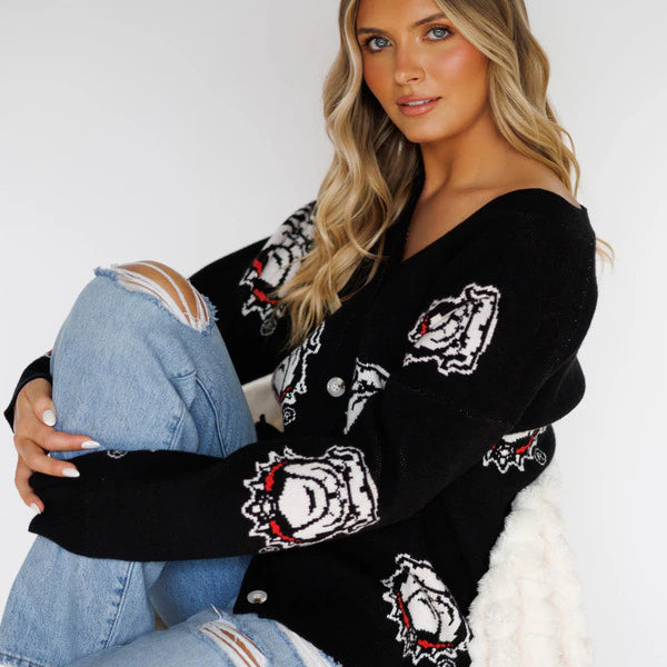 Varsity logo licensed bulldog oversized cardigan