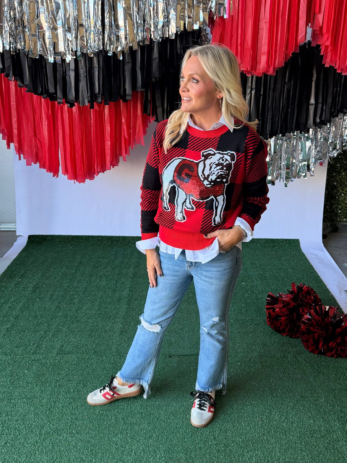 Licensed black and red sweater sequin bulldog
