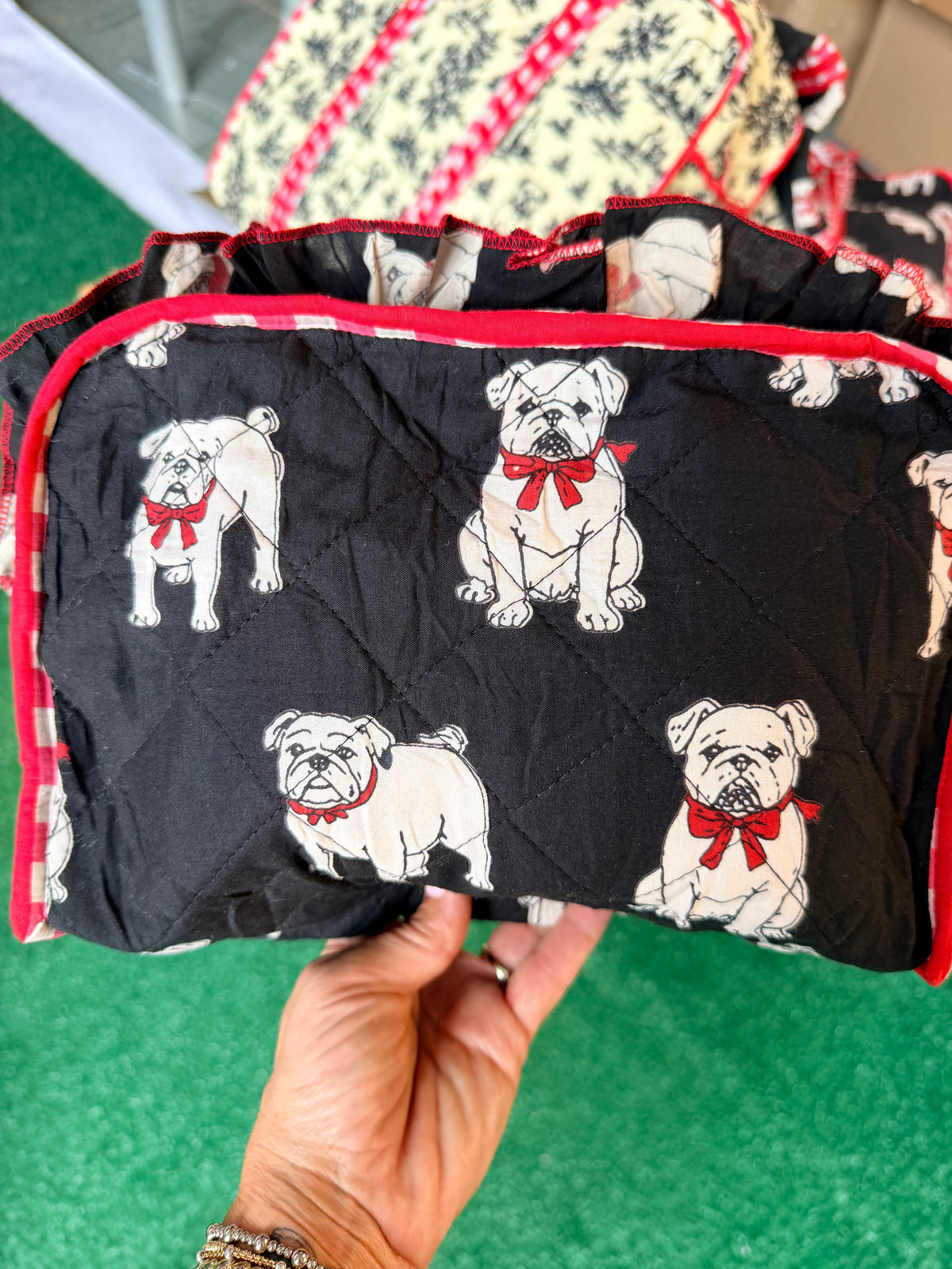 Exclusive bulldog cosmetic bag with ruffle