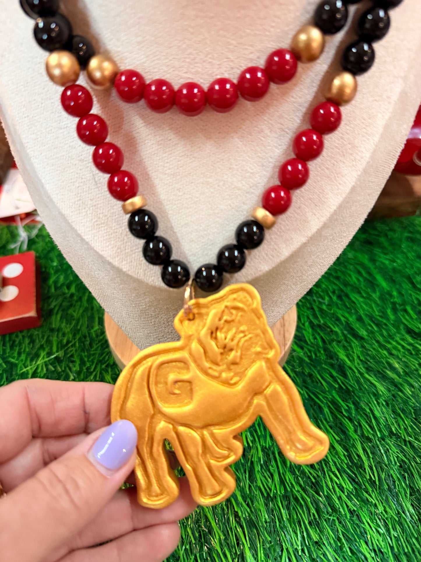 Handmade gold bulldog double strand necklace