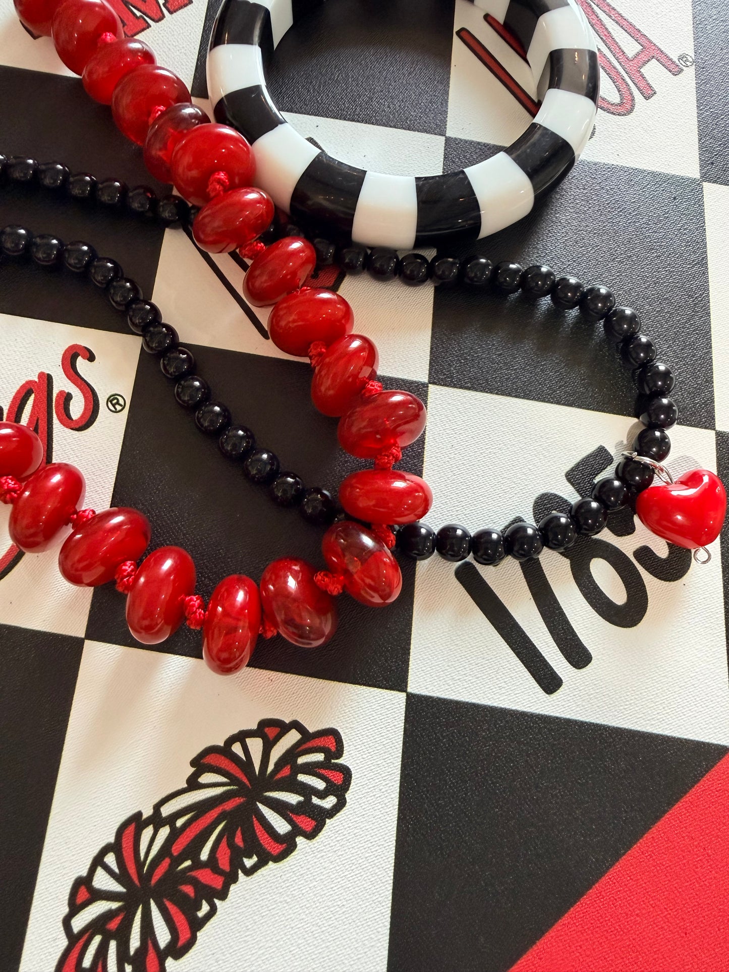 Red beaded necklace acrylic