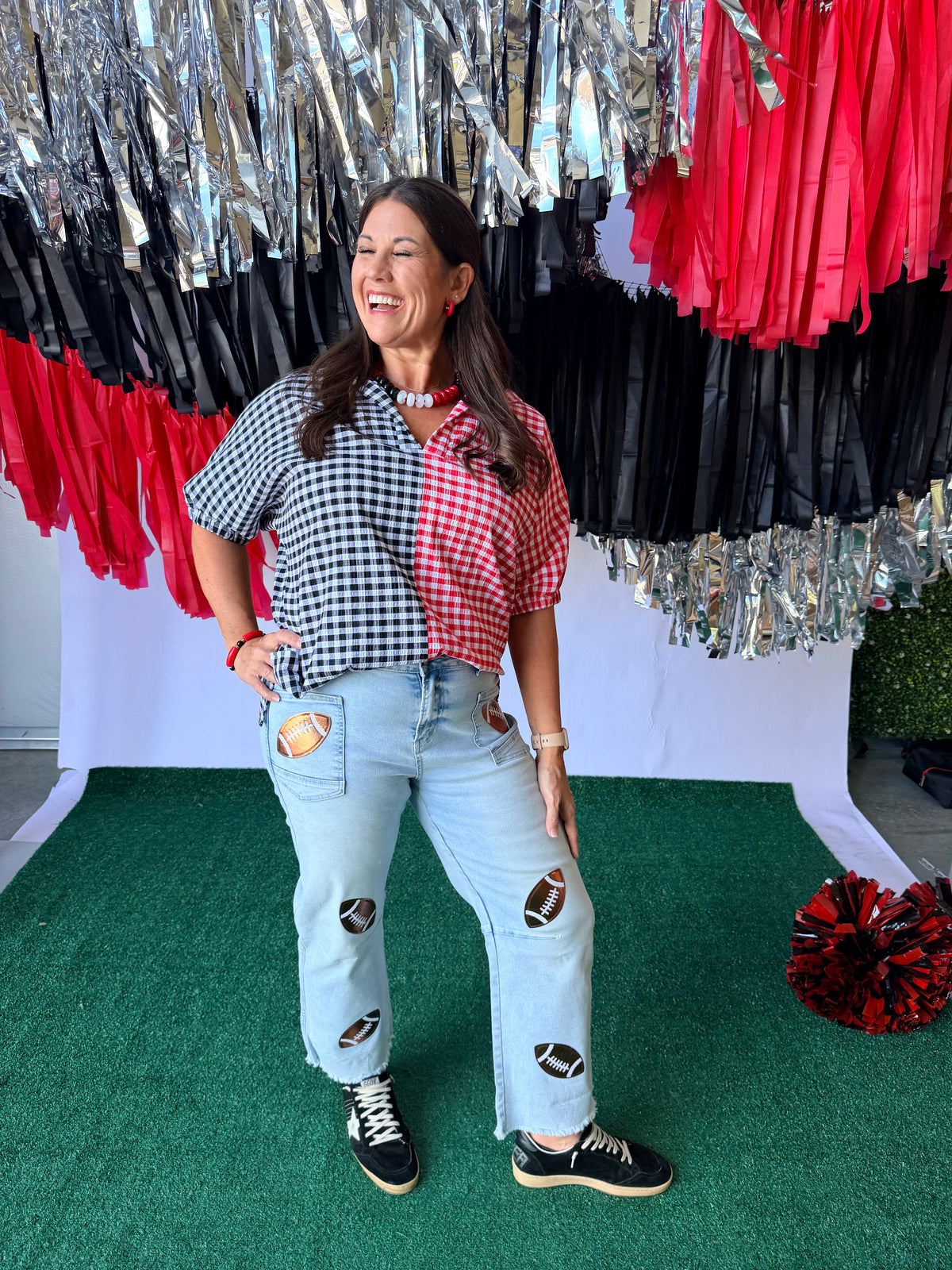 Gingham top black and red