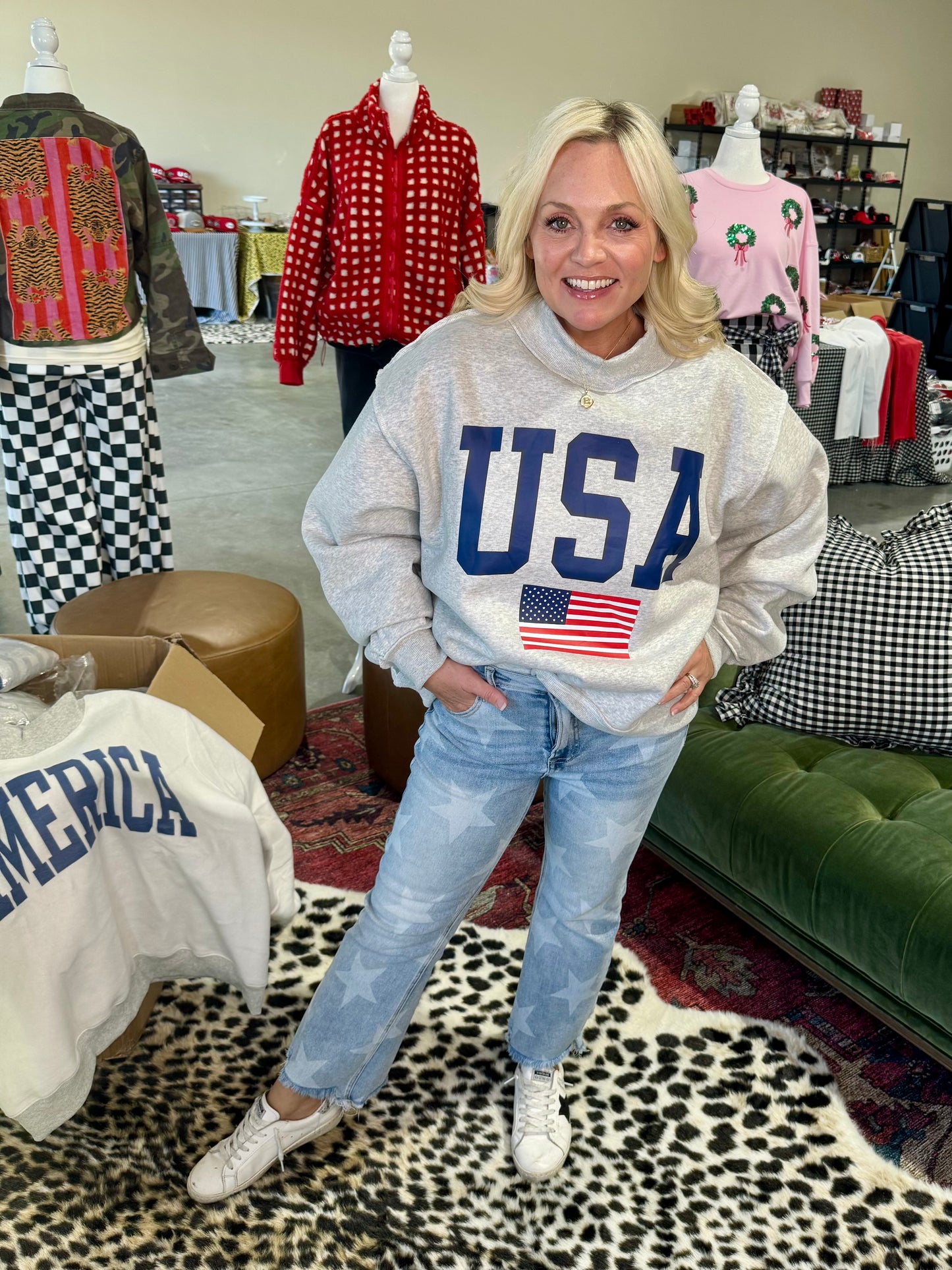 USA 🇺🇸 America reversible mock neck oversized gray